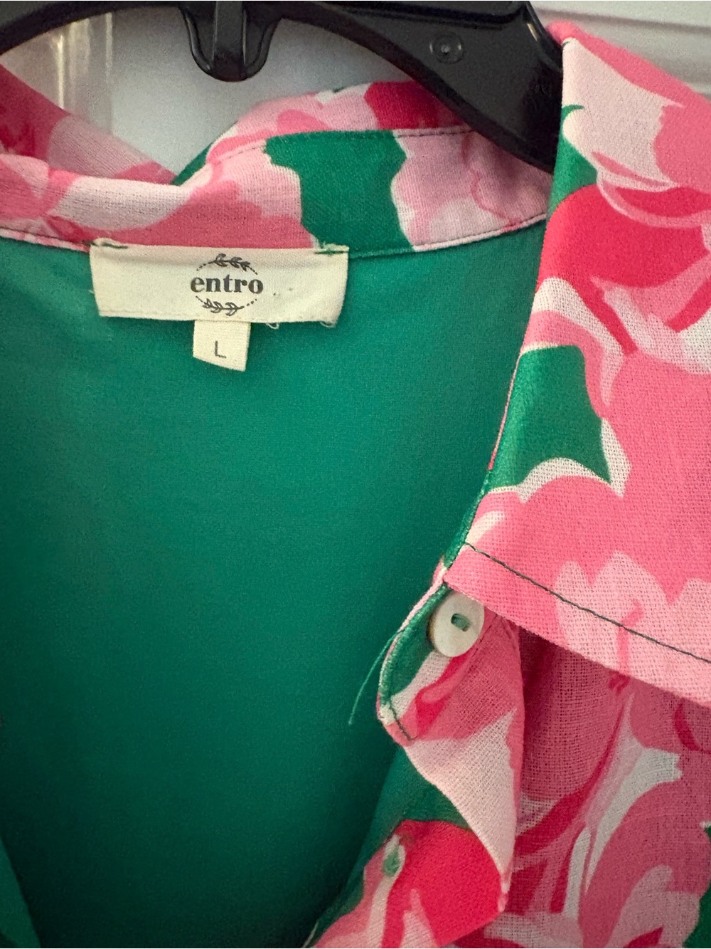 entro Pink Floral Button-Up Dress with Green Lining - Picture 4 of 4